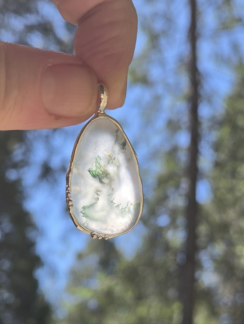Moss Agate 28karat Natural Gemstone Sterling Pendant - Picture 7 of 8